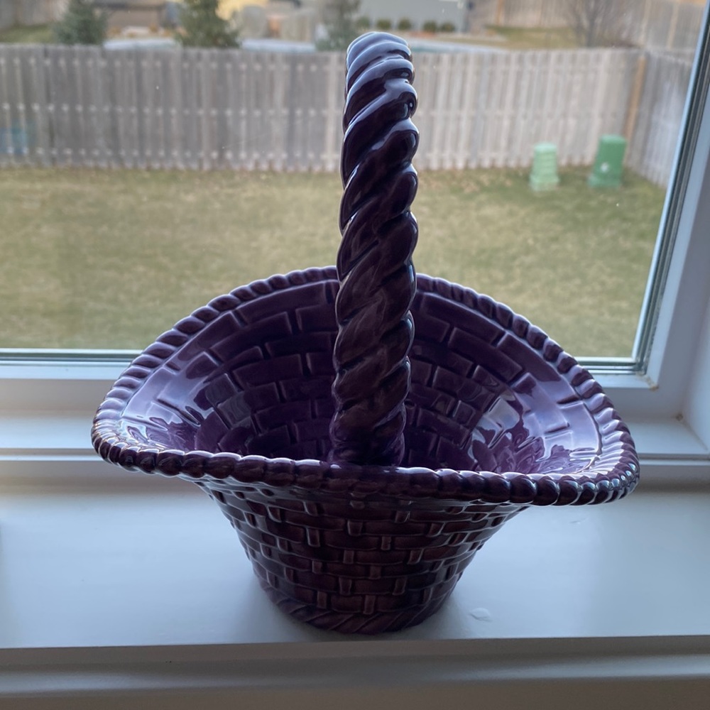 Plum Hand Made Vintage Ceramic Handled Basket!